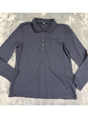 Tommy Hilfiger Womens Long Sleeve Polo Shirt Navy Blue Size L